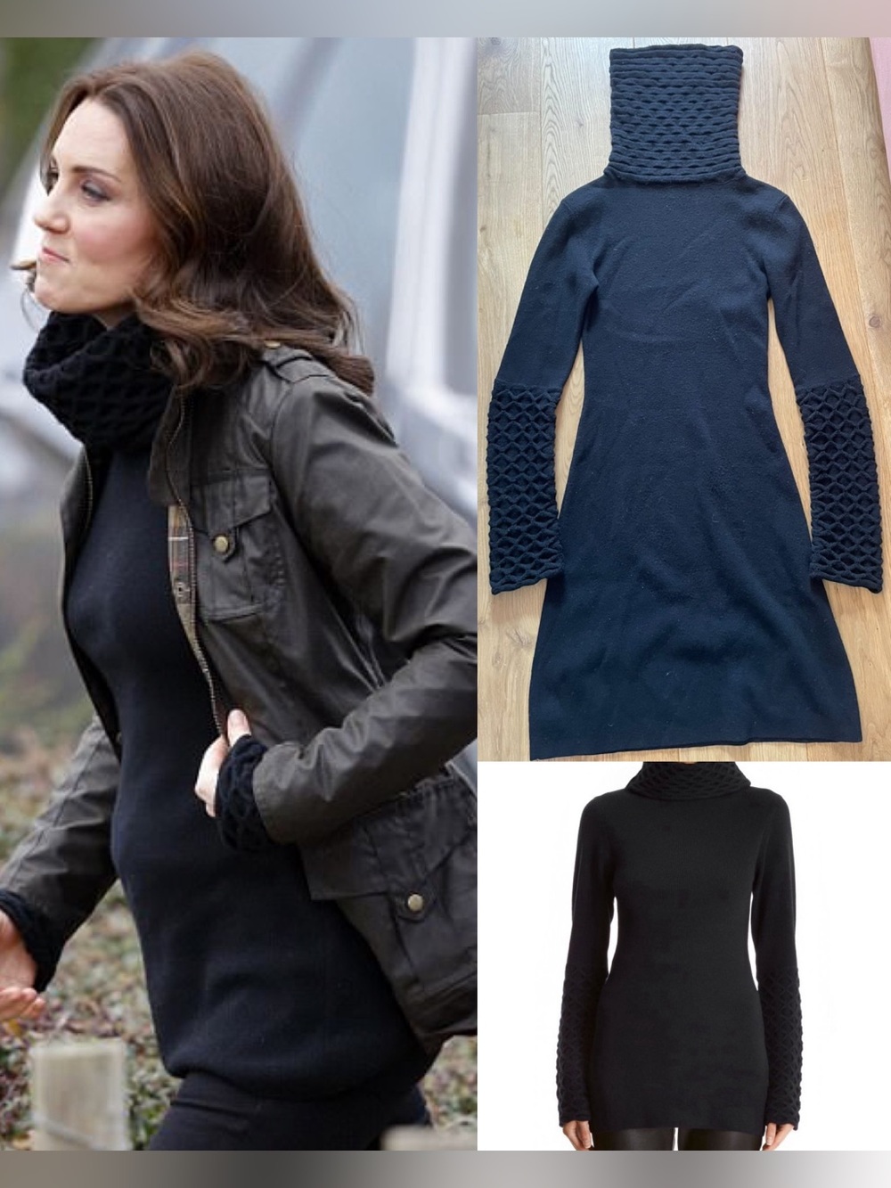 Temperley London Black Honeycomb Tunic Sweater - ASO Kate Middleton - Medium